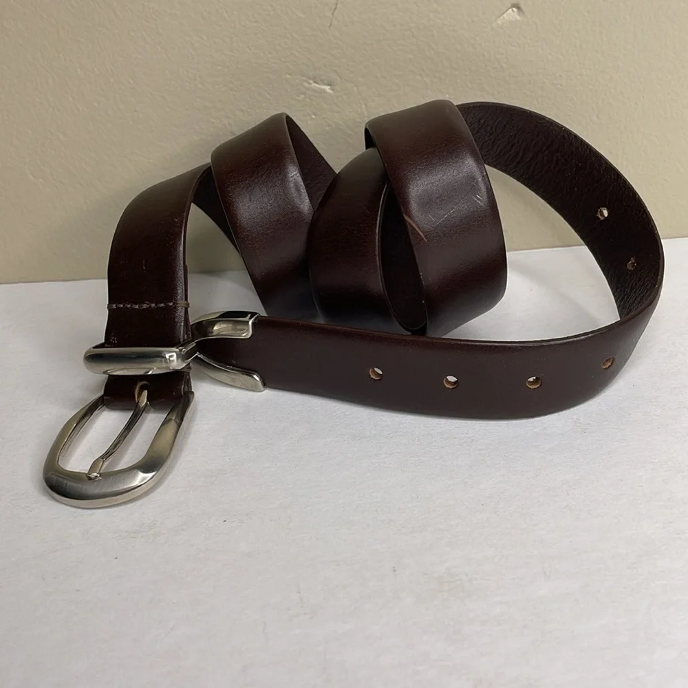 LEATHER BELT Men’s Brown Silver Hardware Handcrafted Corporate Wear Essential Lg